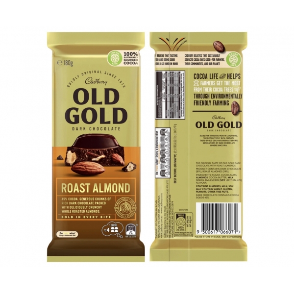 OLD GOLD Cadbury Roast Almond Dark Chocolate 180g